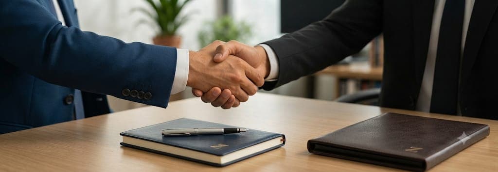 Photo — business handshake across a desk