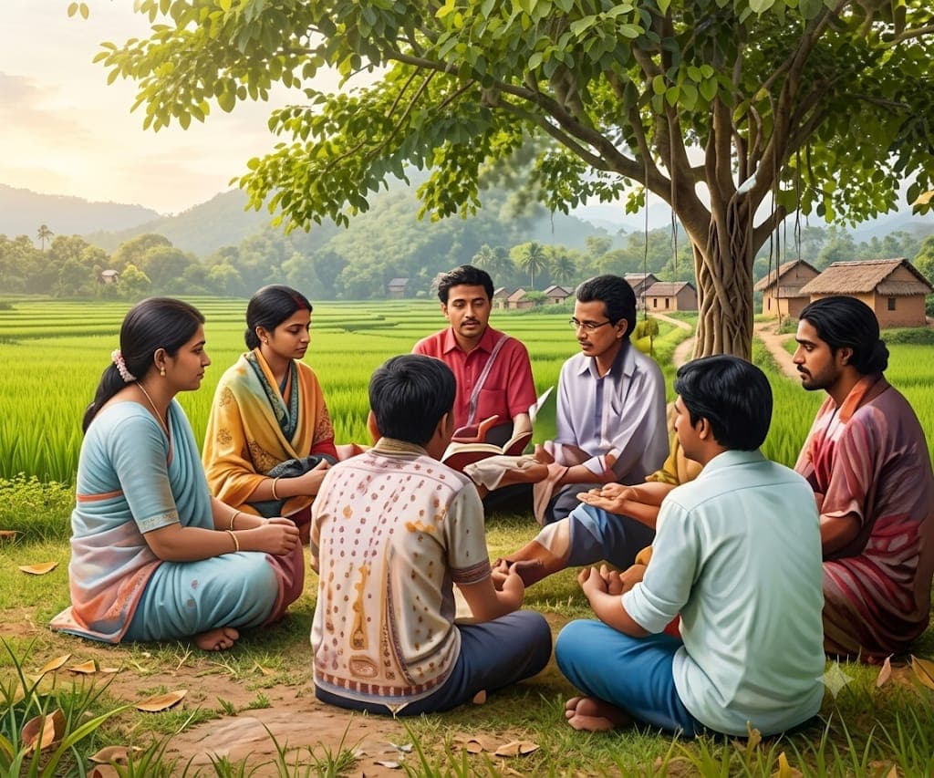Community members sitting together outdoors