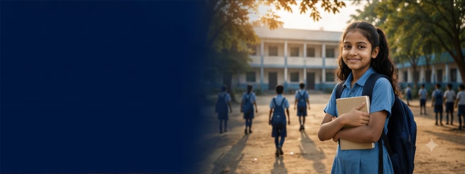 Schoolgirl with backpack walking with classmates