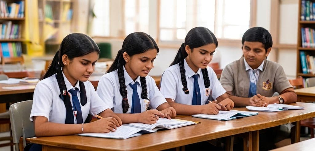 Students studying at a table